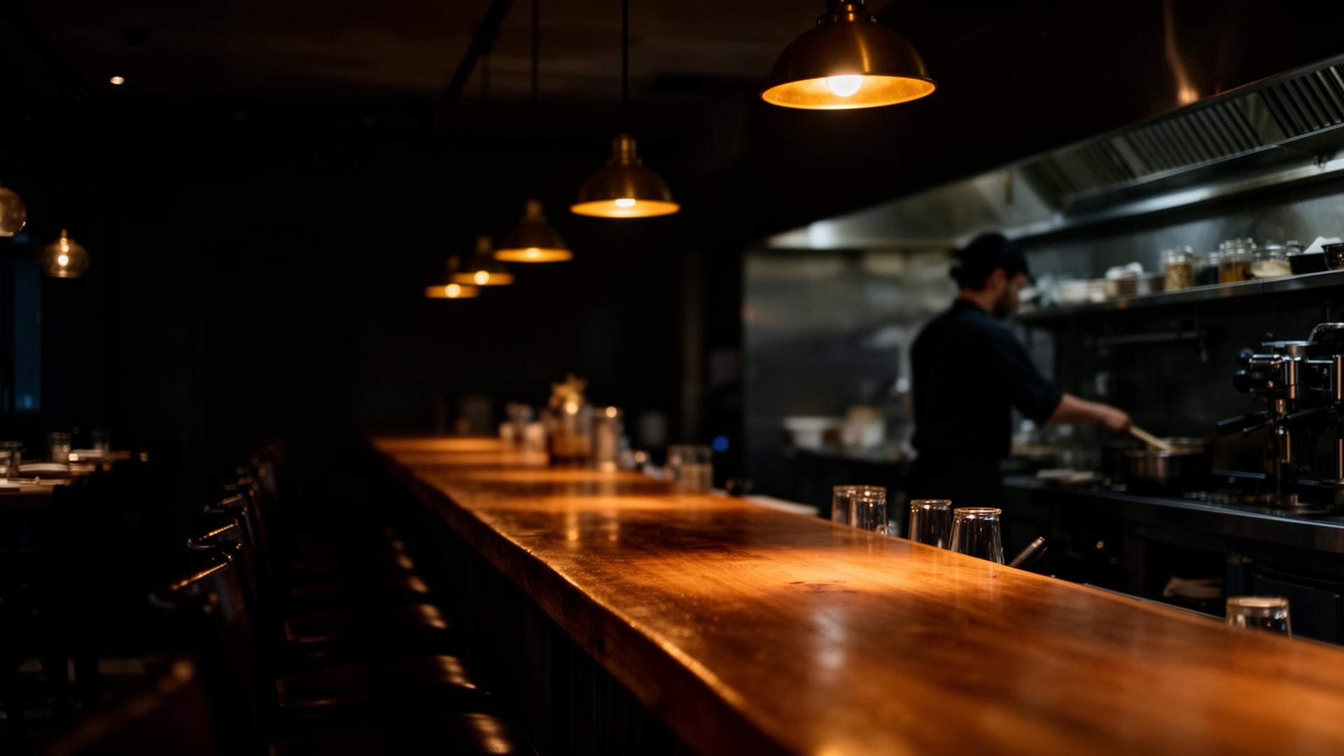 Warm restaurant interior at night